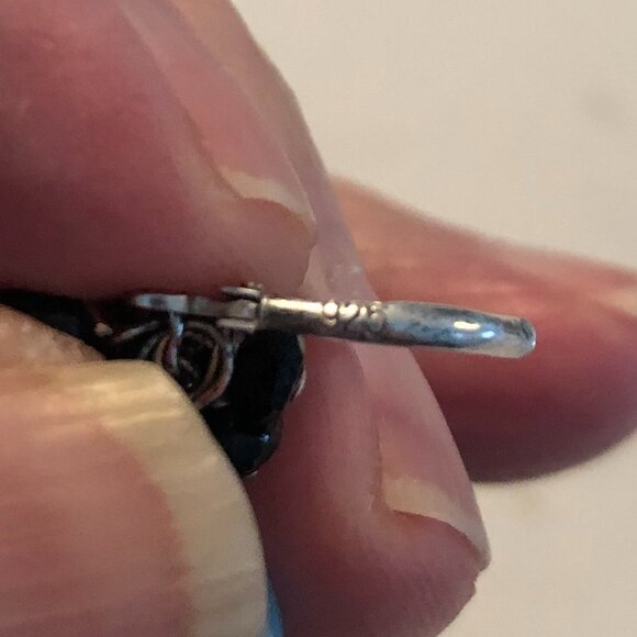 Hand Crafted Sterling Silver .925 Lever Back Dangle Earrings Blue + Black Sz OS - Picture 7 of 7